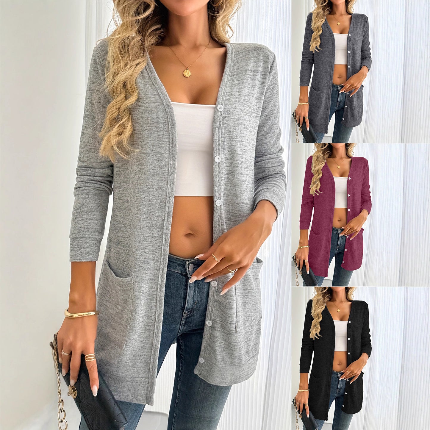 Dames cardigan à manches longues avec poches pratiques et patte de boutonnage Chic und Stil