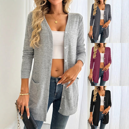Dames cardigan à manches longues avec poches pratiques et patte de boutonnage Chic und Stil