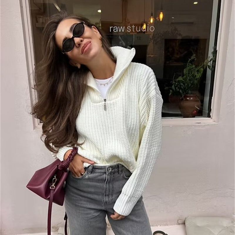 Pull femme en tricot épais avec col montant et fermeture éclair Chic und Stil