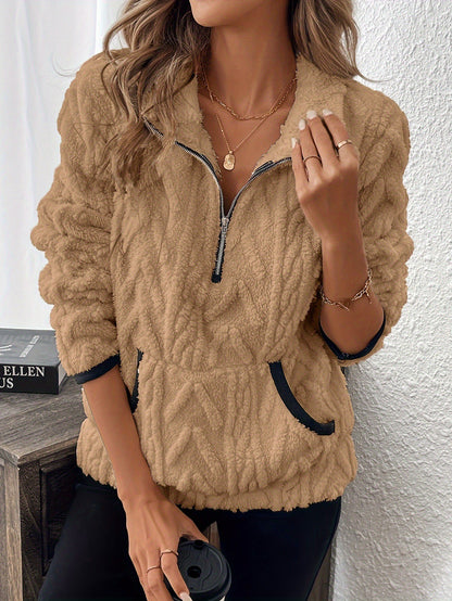 Pull en polaire pour femmes au design tricot moderne avec fermeture éclair Chic und Stil