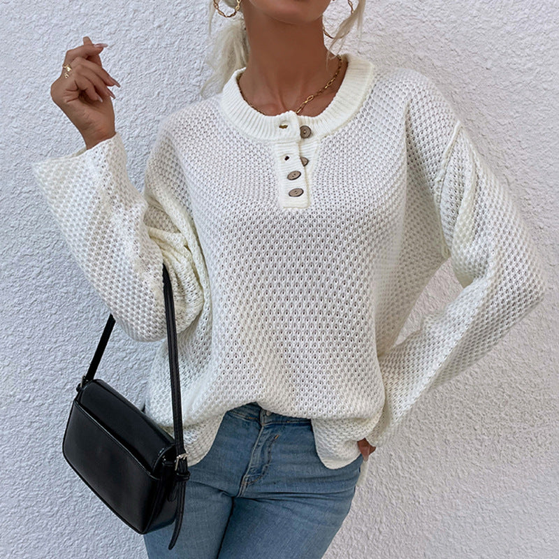 Pull en tricot confortable pour femmes avec patte de boutonnage et manches larges Chic und Stil