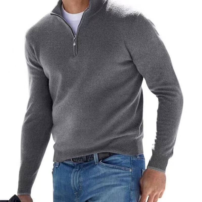 Knitted pullover for men with a modern high collar and a practical zipper Chic and Style