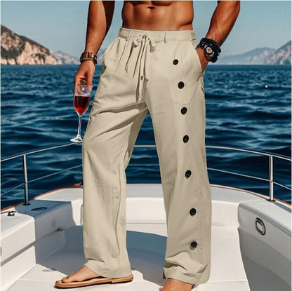 Casual pants for men suitable for the beach with chic side button details and style