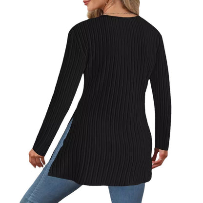 Femme pull long avec design enroulé moderne et élégante structure côtelée Chic und Stil