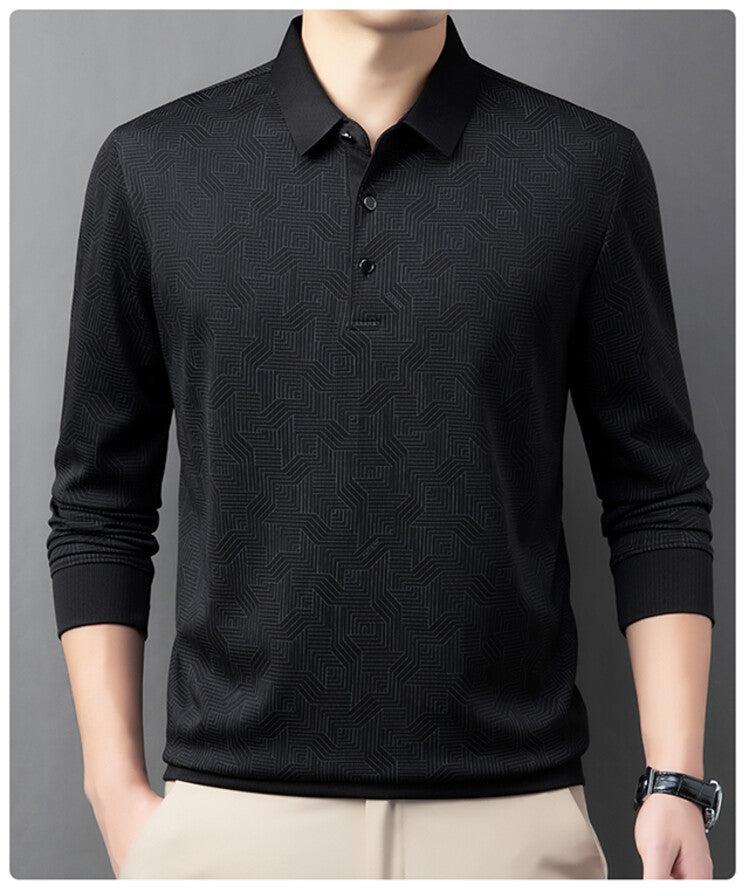 Chemise polo à manches longues pour hommes à la mode avec un design texturé et des propriétés respirantes Chic und Stil