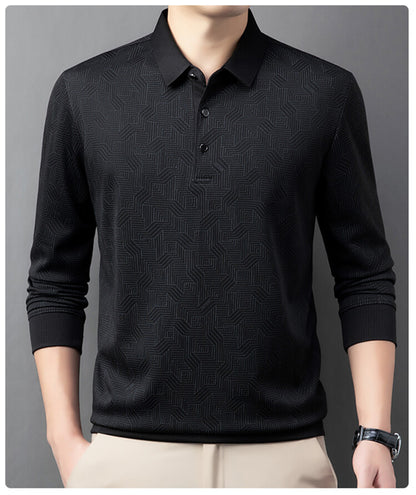 Chemise polo à manches longues pour hommes à la mode avec un design texturé et des propriétés respirantes Chic und Stil