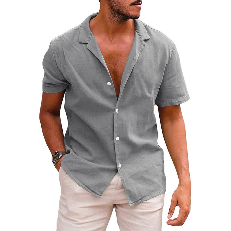 Chemise homme à manches courtes en mélange de lin doux et à encolure Henley moderne Chic und Stil
