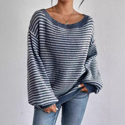 Pull-over tricot surdimensionné pour femmes avec col en V et motif décoratif Chic und Stil