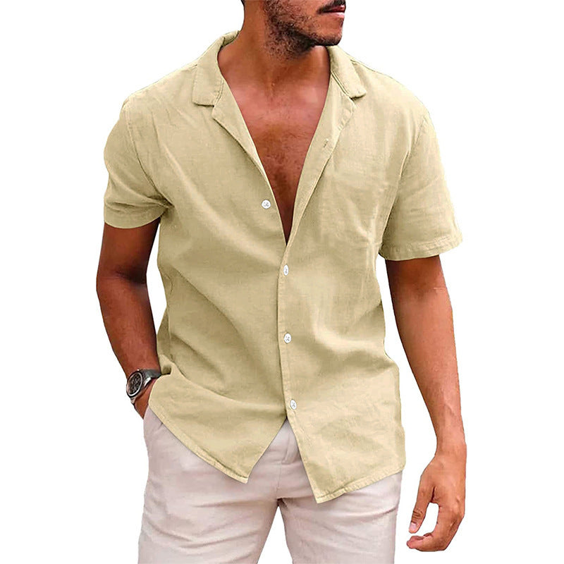 Chemise homme à manches courtes en mélange de lin doux et à encolure Henley moderne Chic und Stil