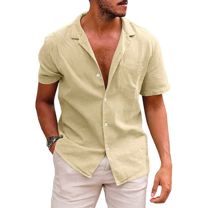 Chemise homme à manches courtes en mélange de lin doux et à encolure Henley moderne Chic und Stil