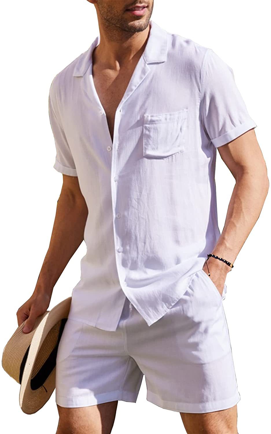 Homme Décontracté Ensemble Chemise à Manches Courtes et Shorts Chic und Stil