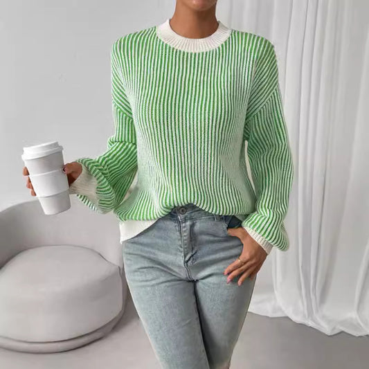 Pull en tricot pour femmes avec un design en côtes larges et des manches ballon décontractées Chic und Stil