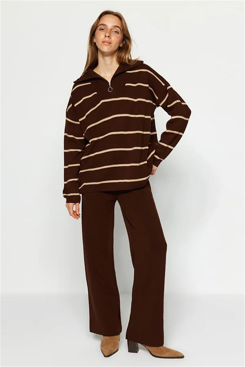 Pull en tricot décontracté pour femmes avec demi-zipp et coupe large Chic und Stil