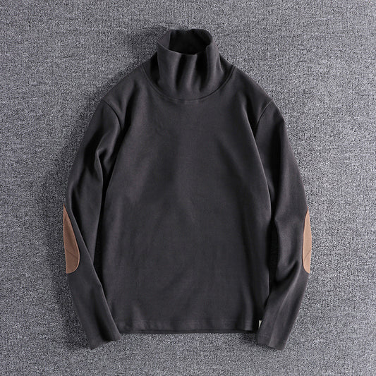 Pull en polaire à col montant pour hommes avec des coudières contrastantes Chic und Stil