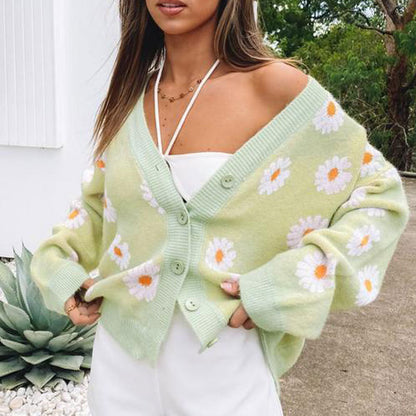 Dame gilet tricoté avec design floral et décolleté en V Chic und Stil