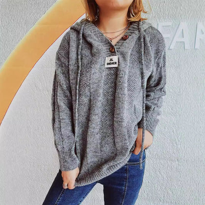 Pull en tricot décontracté pour femmes avec capuche et boutons décoratifs Chic und Stil