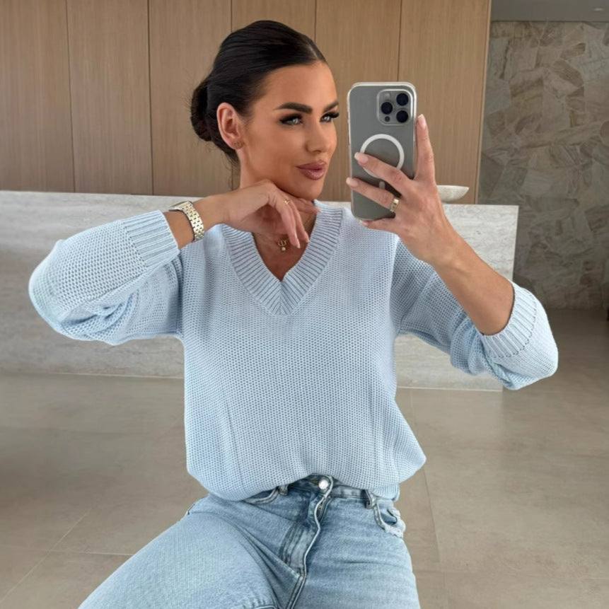 Pull en tricot pour femmes avec décolleté en V plongeant et coupe décontractée Chic und Stil