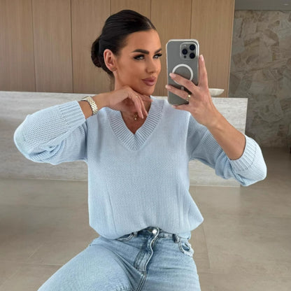 Pull en tricot pour femmes avec décolleté en V plongeant et coupe décontractée Chic und Stil
