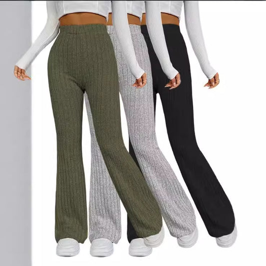 Chic and Stylish Women's Flared Ribbed Knit Pants