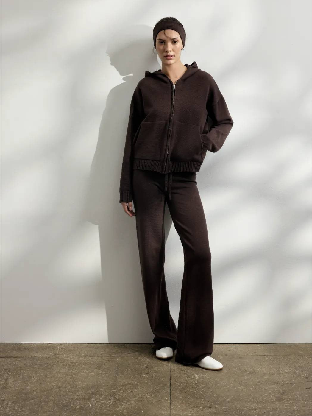 Casual knit outfit for women with hoodie jacket and comfortable palazzo pants Chic and Style