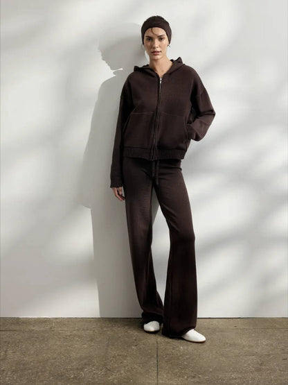 Casual knit outfit for women with hoodie jacket and comfortable palazzo pants Chic and Style