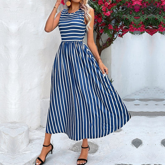 Robe maxi A-line à rayures pour femmes avec une élégance ample Chic und Stil