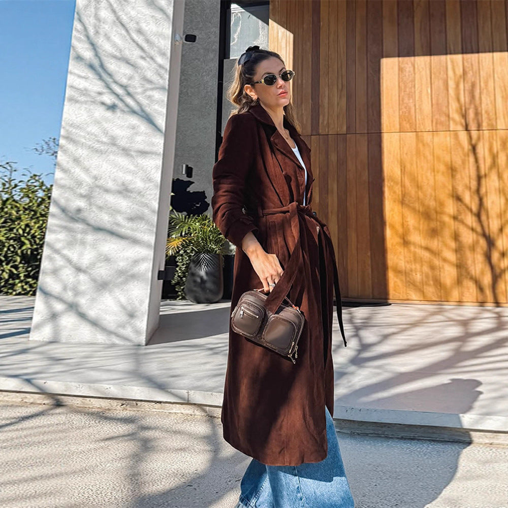 Dames Élégant Trench-coat Long en Daim Doux Chic und Stil