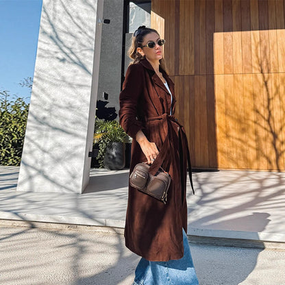 Dames Élégant Trench-coat Long en Daim Doux Chic und Stil