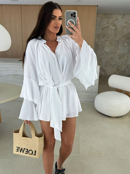 Dames Robe Mini À Manches Cloche Chic und Stil