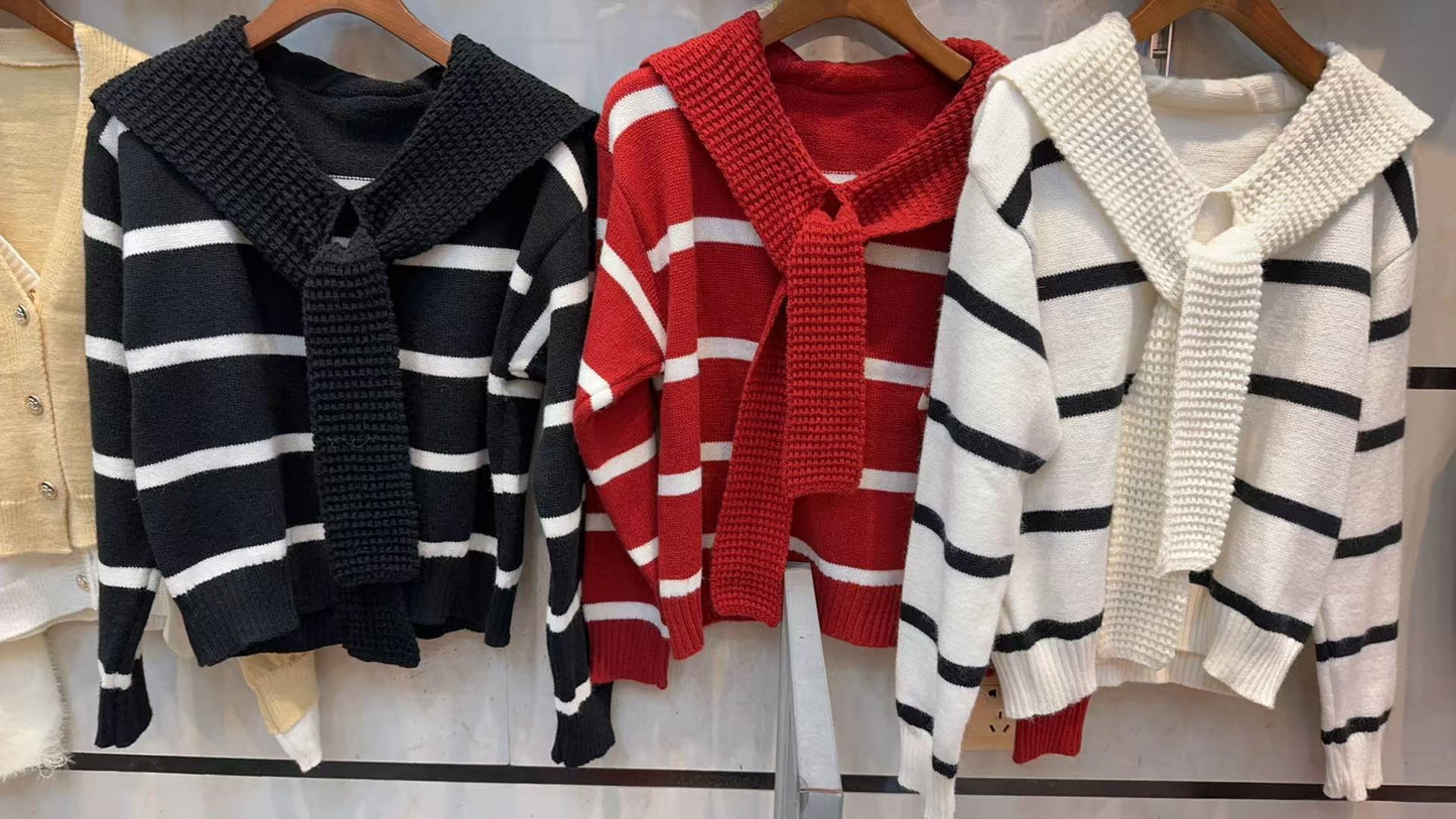 Pull femme rayé avec col doux et boucle pratique Chic und Stil
