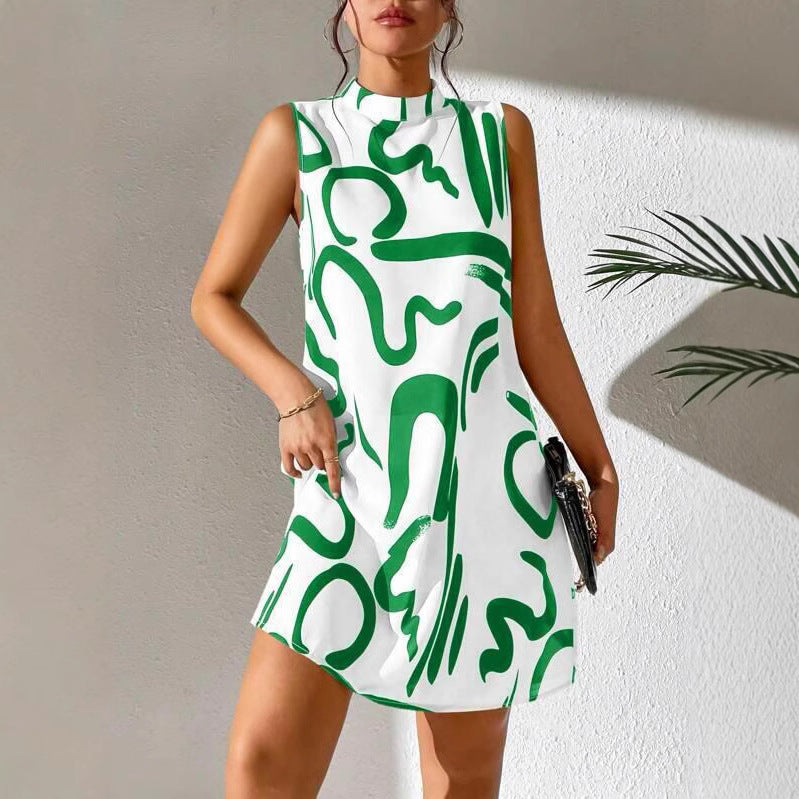 Robe mini A-lignes pour femmes avec motif graphique moderne et col montant Chic und Stil