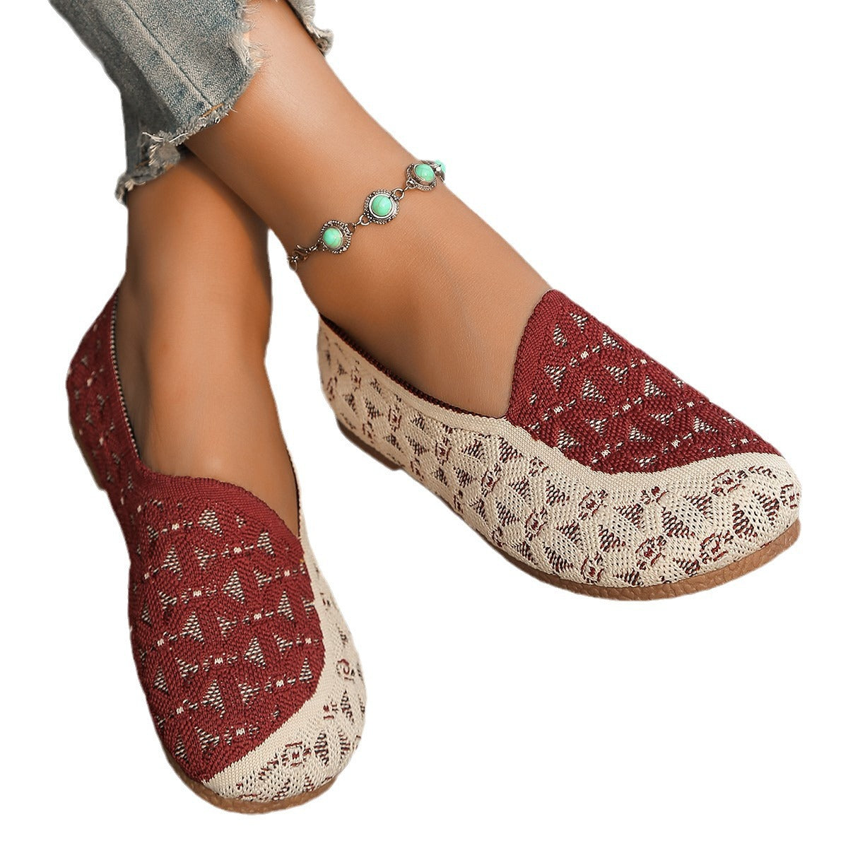 Chaussures Dames Slip-On Respirantes avec Design Tricoté à la Mode Chic und Stil