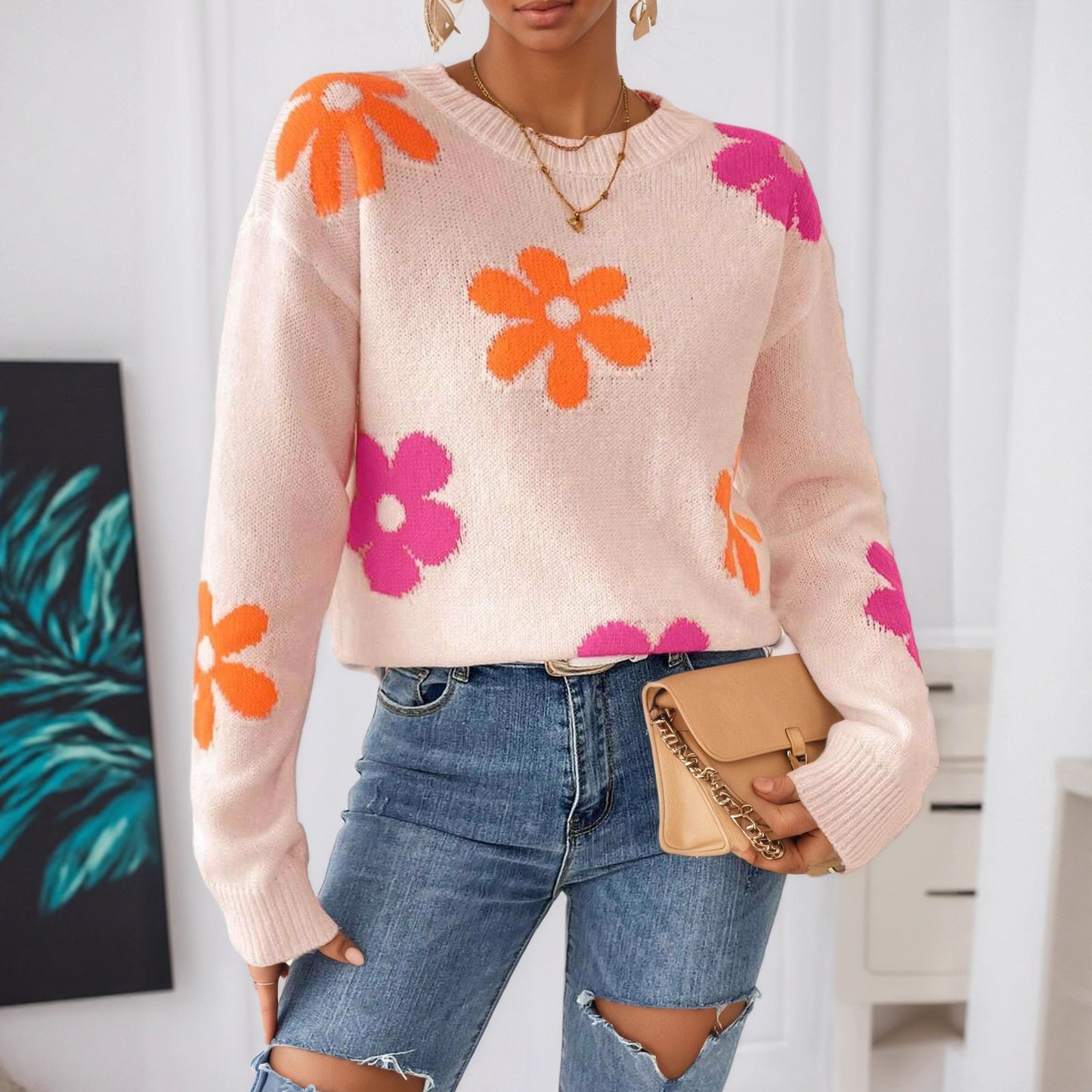 Pull femme avec design floral et encolure ronde Chic und Stil