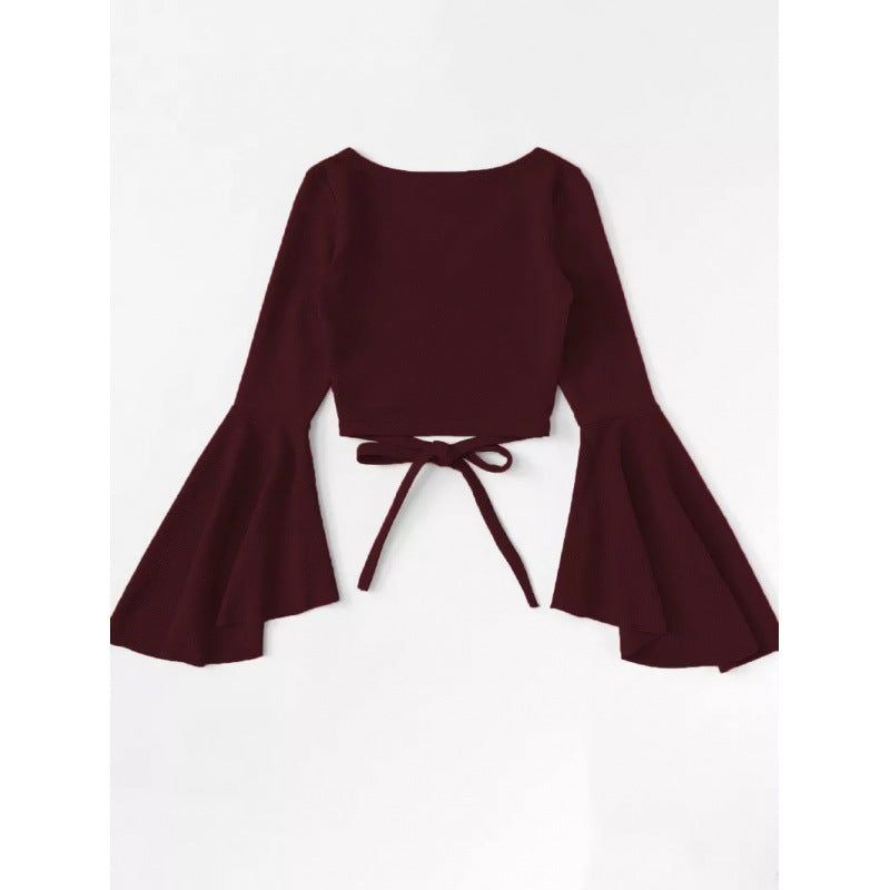 T-shirt enroulé court à manches évasées pour femmes Chic und Stil