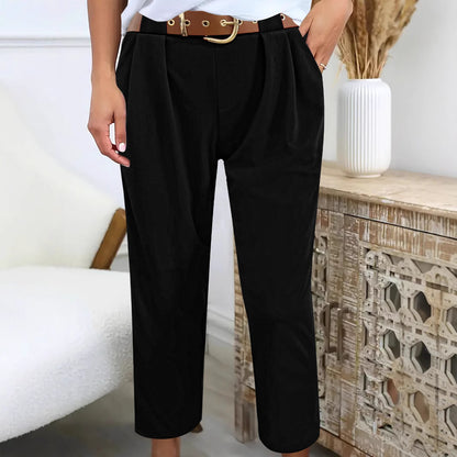 Ladies High Waist Elegant Pants with Pleated Details and Chic Belt und Style