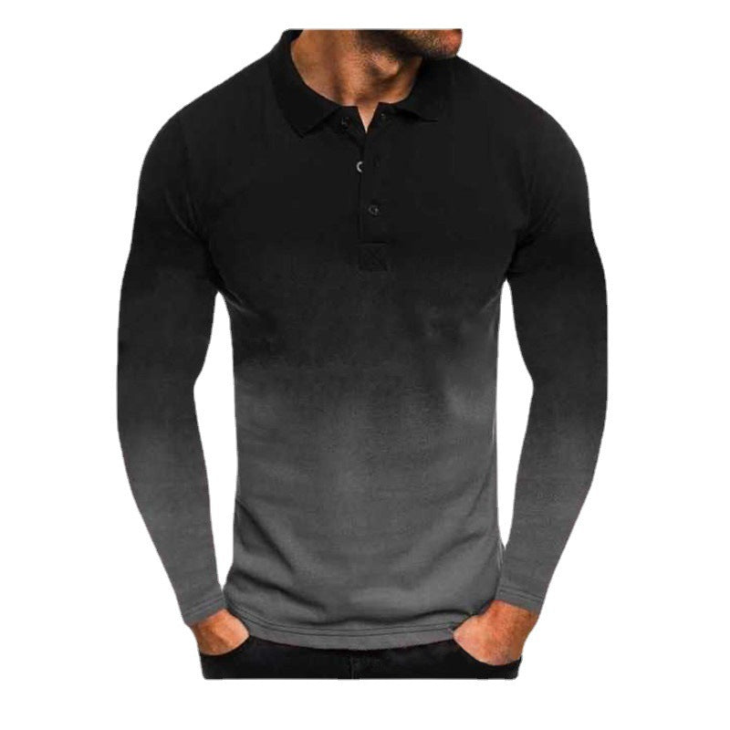 Men's long sleeve polo with a modern gradient of colors and performance material Chic and Style
