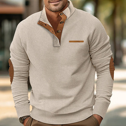 Hommes élégant pull à manches longues avec une texture structurée et patte de boutonnage Chic und Stil
