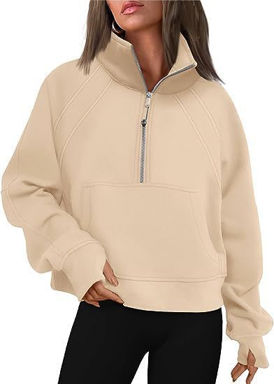 Dames pull-over mi-zip moelleux avec capuche et poche kangourou Chic und Stil