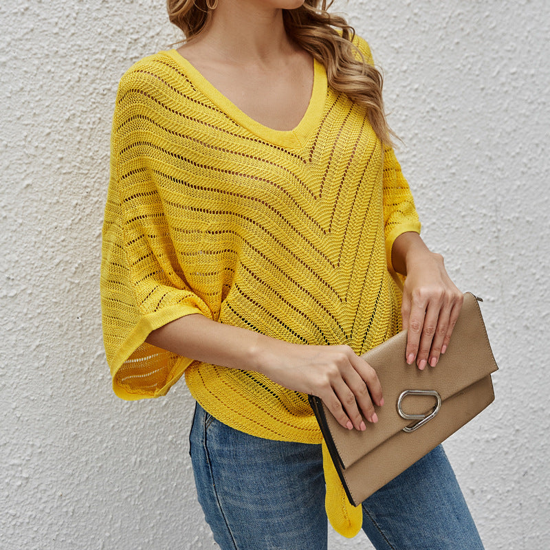 Dames haut en tricot aérien avec décolleté en V profond et ourlet asymétrique Chic und Stil