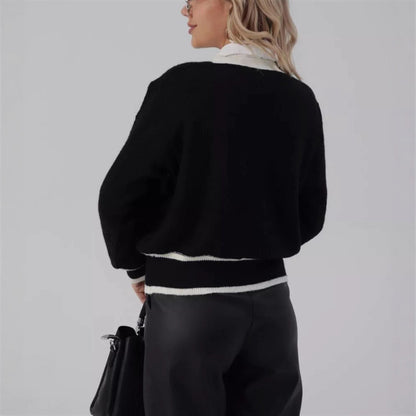 Dames Élégant cardigan en tricot avec des boutons en perles et des détails contrastés Chic und Stil