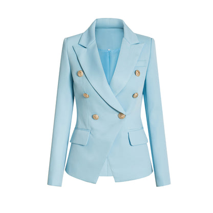 Dames Élégante Blazer à Doublé Rangée avec Boutons Dorés Chic und Stil