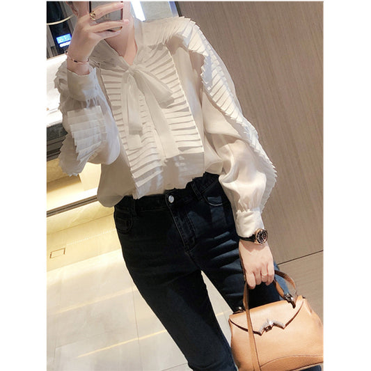 Blouse plissée élégante pour femmes avec détail nœud Chic und Stil