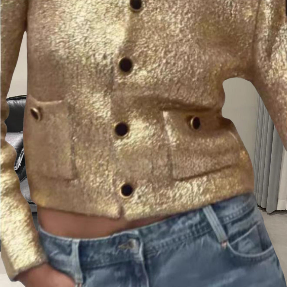 Dames Élégant gilet en tricot avec des paillettes luxueuses et des poches pratiques Chic und Stil