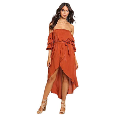 Dames Off-Shoulder Haut-Bas Robe Chic und Stil