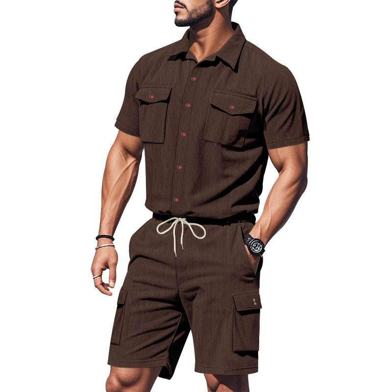 Homme décontracté chemise à manches courtes avec ensemble shorts cargo Chic und Stil