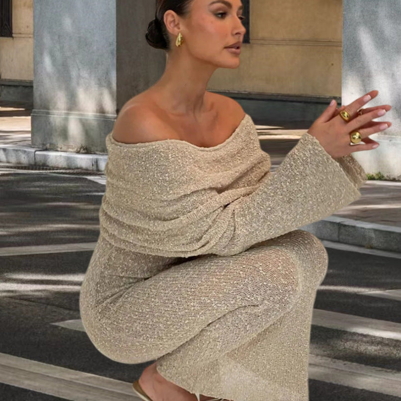 Robe tricot pour femmes avec design à épaules dénudées et effet scintillant Chic und Stil