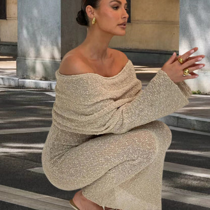 Robe tricot pour femmes avec design à épaules dénudées et effet scintillant Chic und Stil