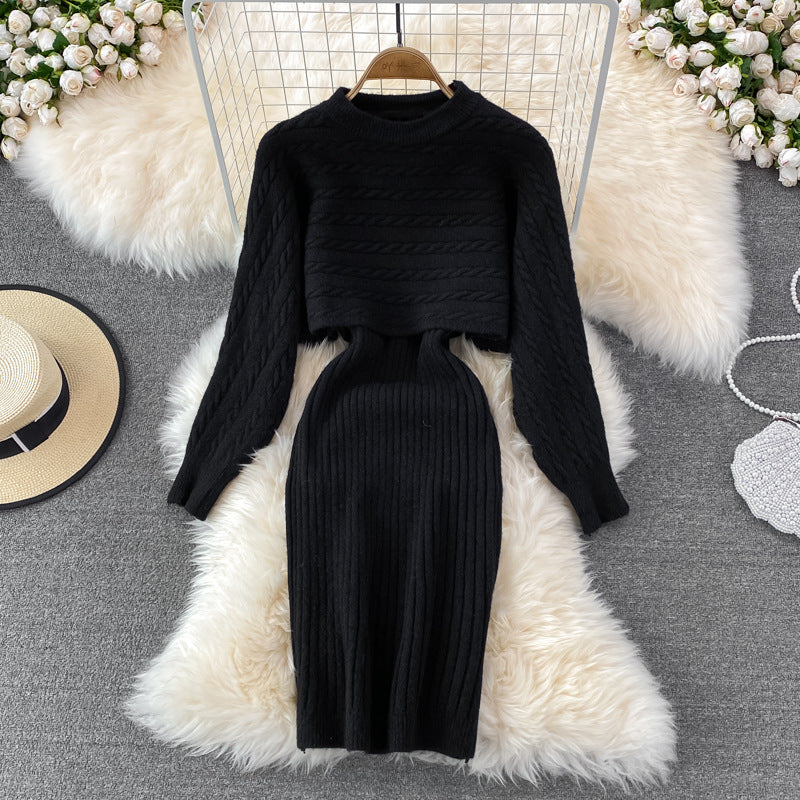 Robe en tricot à tresses pour femmes avec partie pull courte Chic und Stil