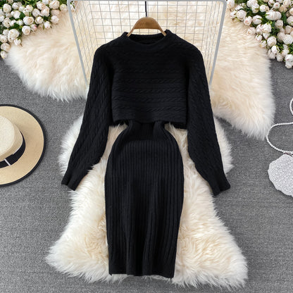 Robe en tricot à tresses pour femmes avec partie pull courte Chic und Stil