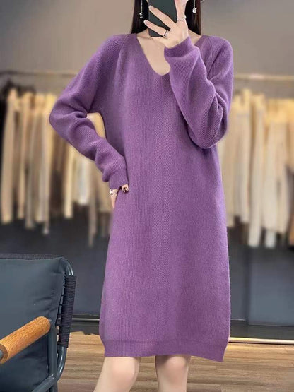 Robe tricot confortable pour femmes avec décolleté en V et coupe décontractée Chic und Stil